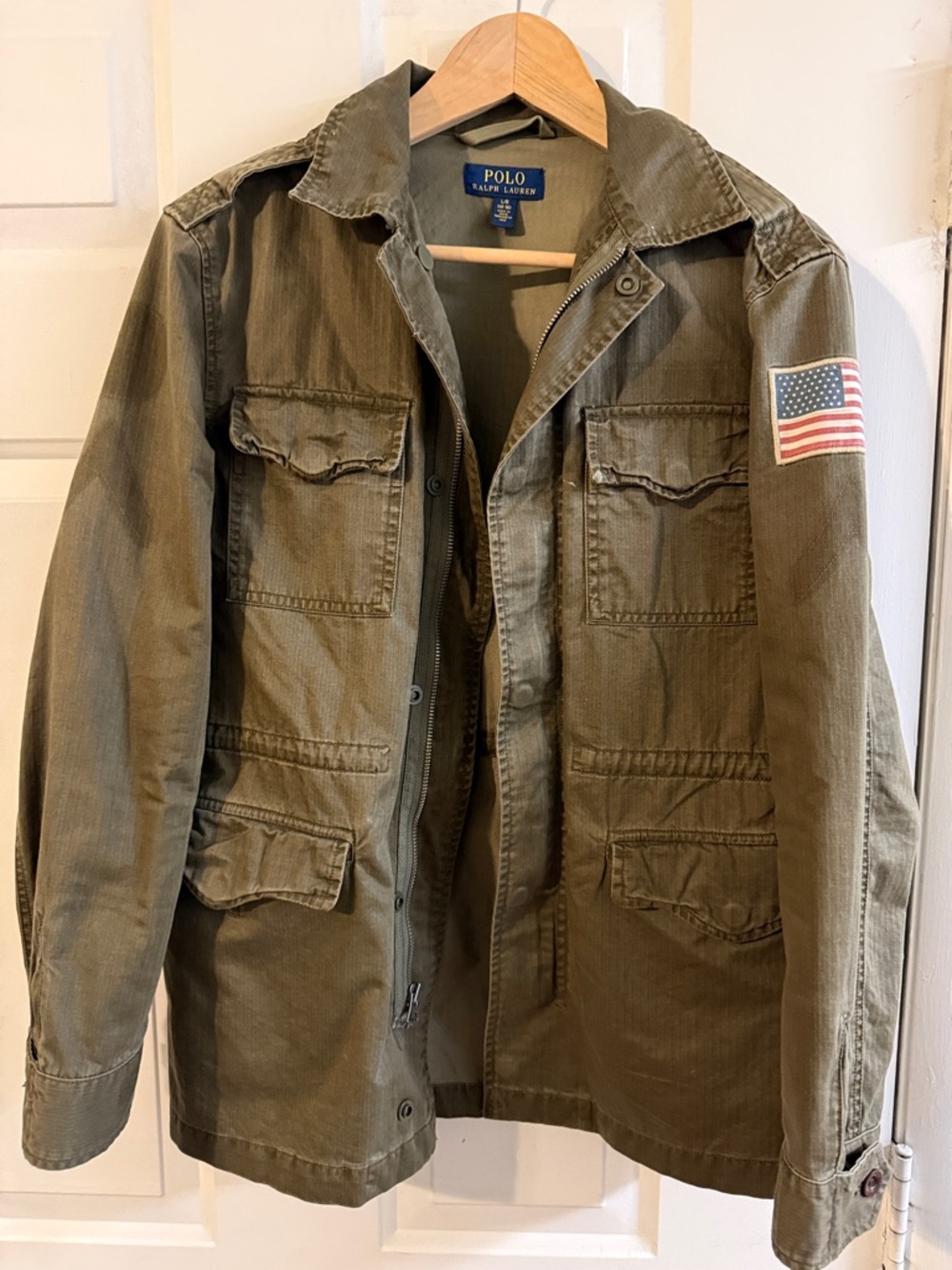 Polo by Ralph Lauren Olive Military Field Jacket with Flag Patch Boys Size Lg